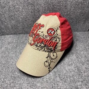 Jeff Gordon Hat Cap Strap Back Mens One Size Red Tan NASCAR Racing Script 24